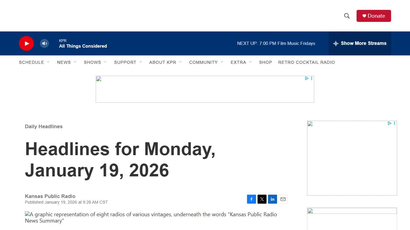 Headlines for Monday, January 19, 2026