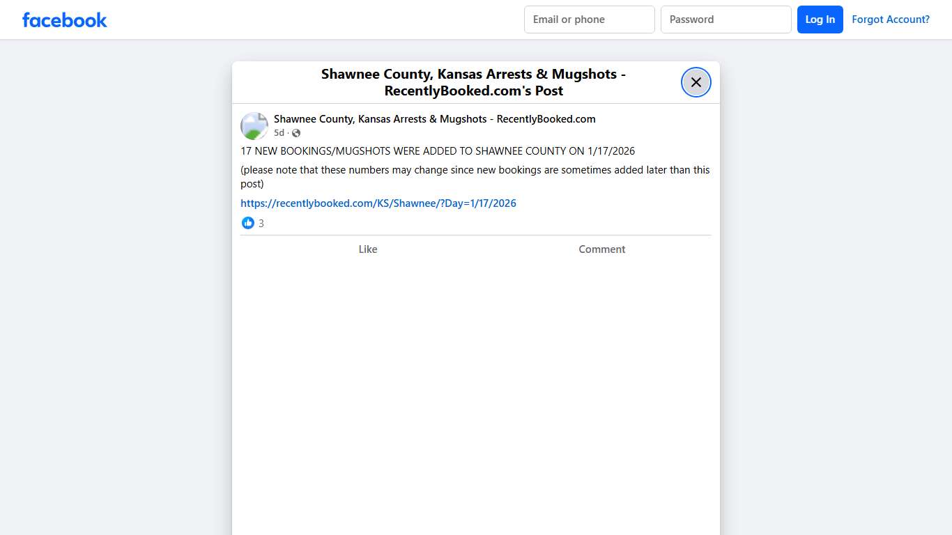 17 NEW BOOKINGS/MUGSHOTS WERE ADDED TO SHAWNEE COUNTY ON 1/17/2026 (please note that these numbers may change since new bookings are sometimes added later than this post)... - Shawnee County, Kansas Arrests & Mugshots - RecentlyBooked.com Facebook